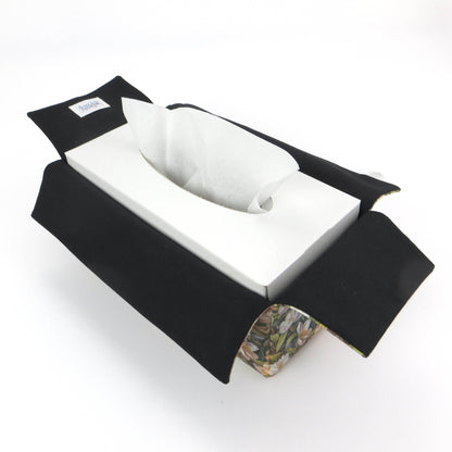 Linen rectangle tissue box cover with floral forest design