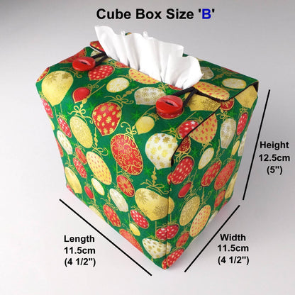 Square tissue box cover with product details