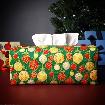Rectangular Fabric Tissue Box Cover - Christmas Baubles Design