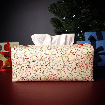 Rectangular Fabric Tissue Box Cover - Christmas Filigree Design