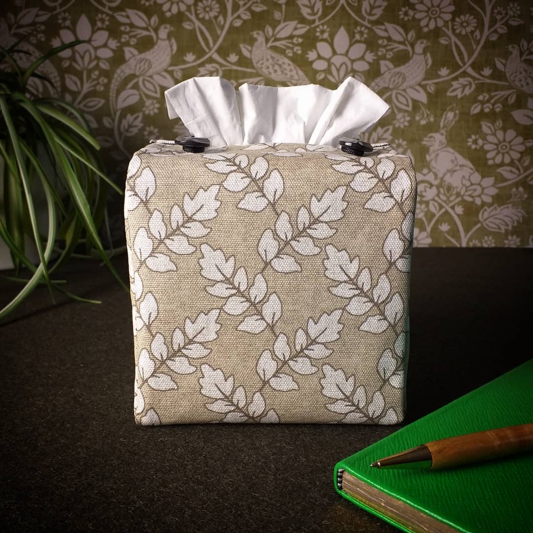 Cube Fabric Tissue Box Cover - Ash Leaves Oatmeal