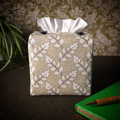 Cube Fabric Tissue Box Cover - Ash Leaves Oatmeal