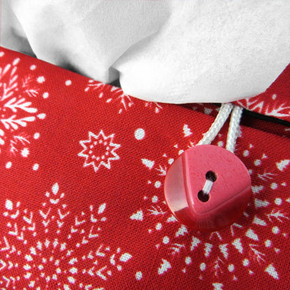 Rectangular Fabric Tissue Box Cover - Snowflakes on Red Christmas Design
