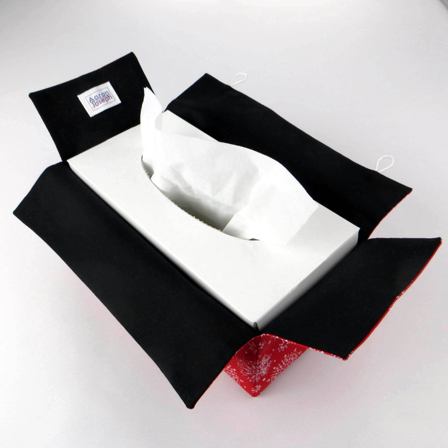 Rectangular Fabric Tissue Box Cover - Snowflakes on Red Christmas Design