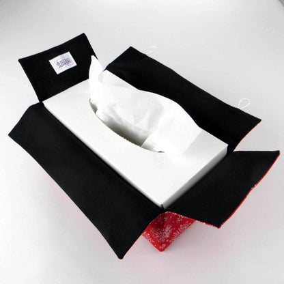 Rectangular Fabric Tissue Box Cover - Snowflakes on Red Christmas Design