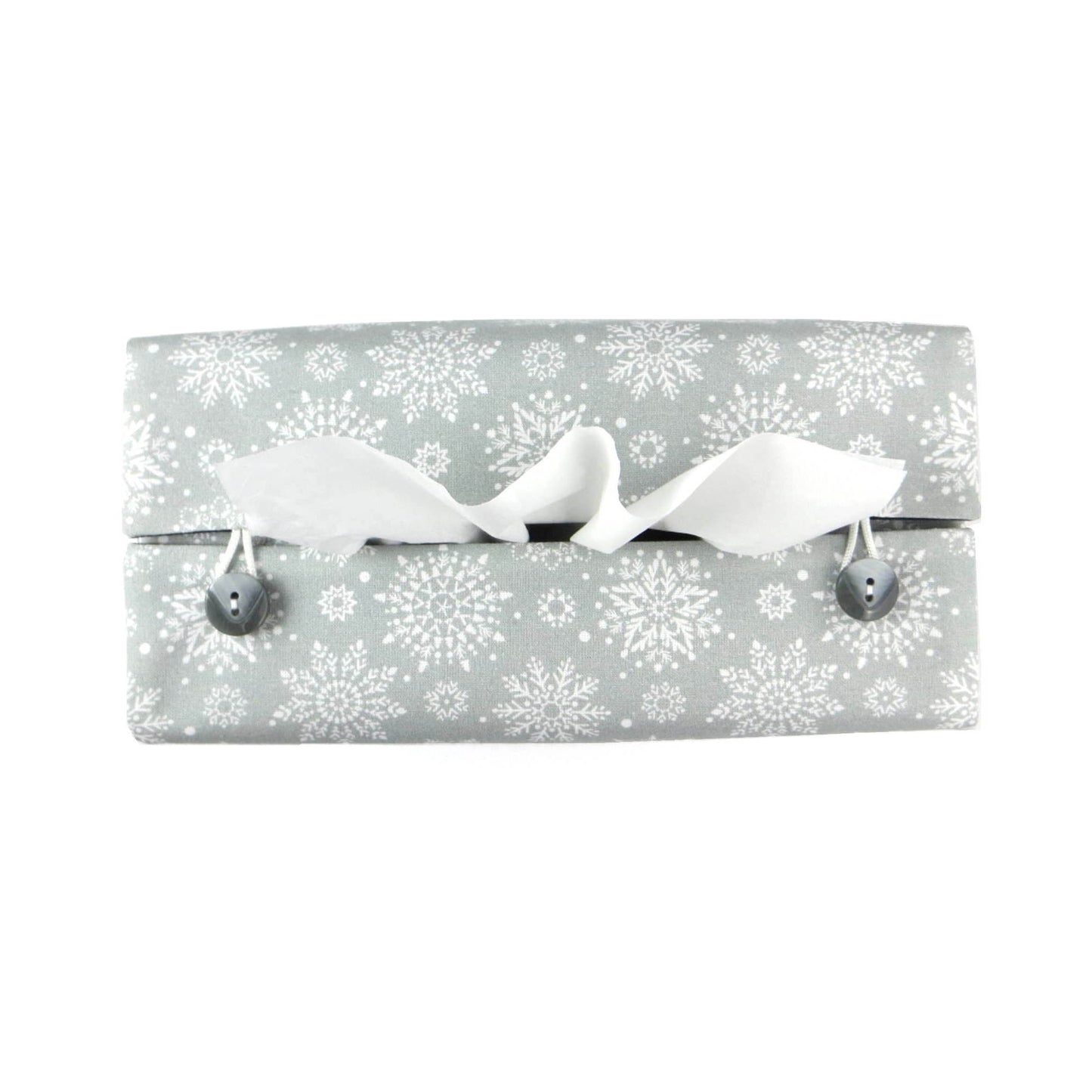 Rectangular Fabric Tissue Box Cover - Snowflakes on Grey Christmas Design