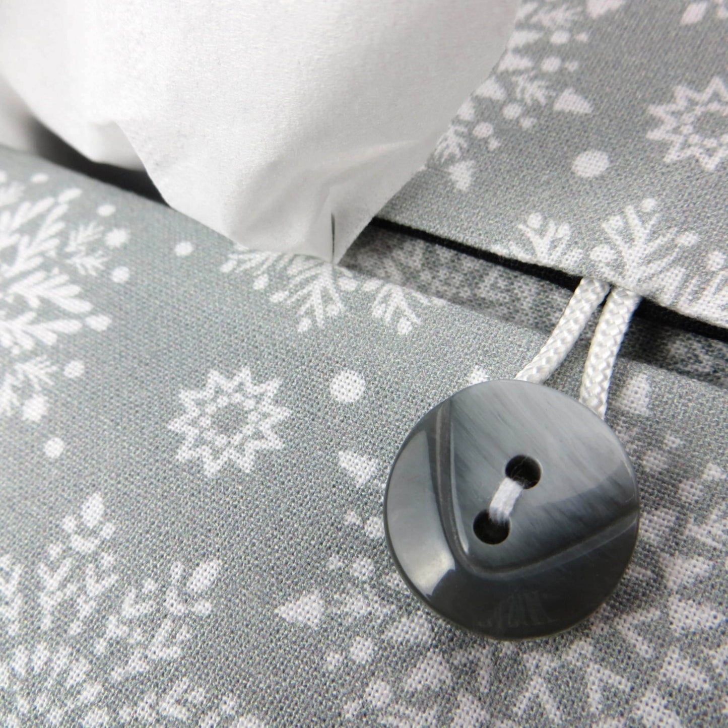 Rectangular Fabric Tissue Box Cover - Snowflakes on Grey Christmas Design