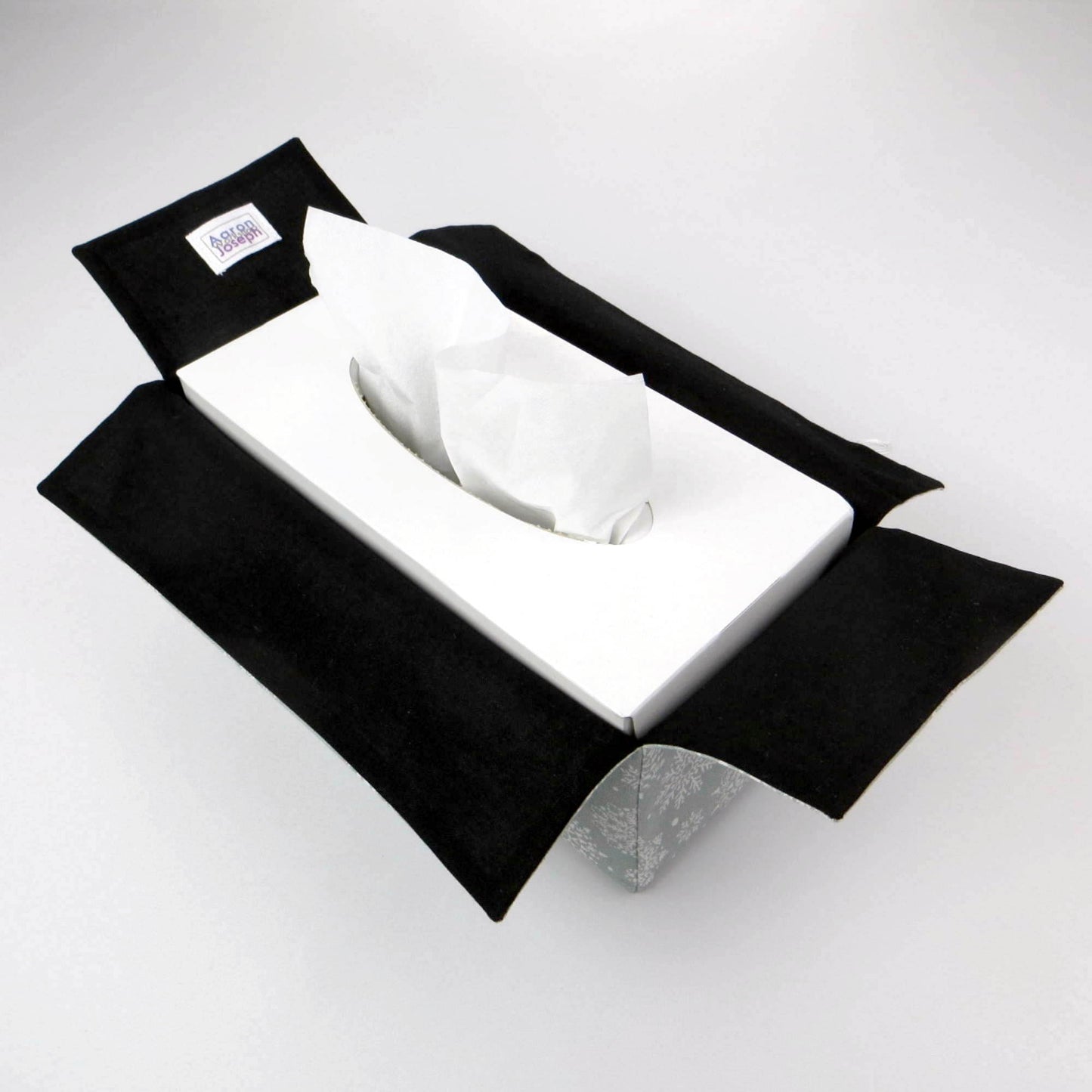 Rectangular Fabric Tissue Box Cover - Snowflakes on Grey Christmas Design