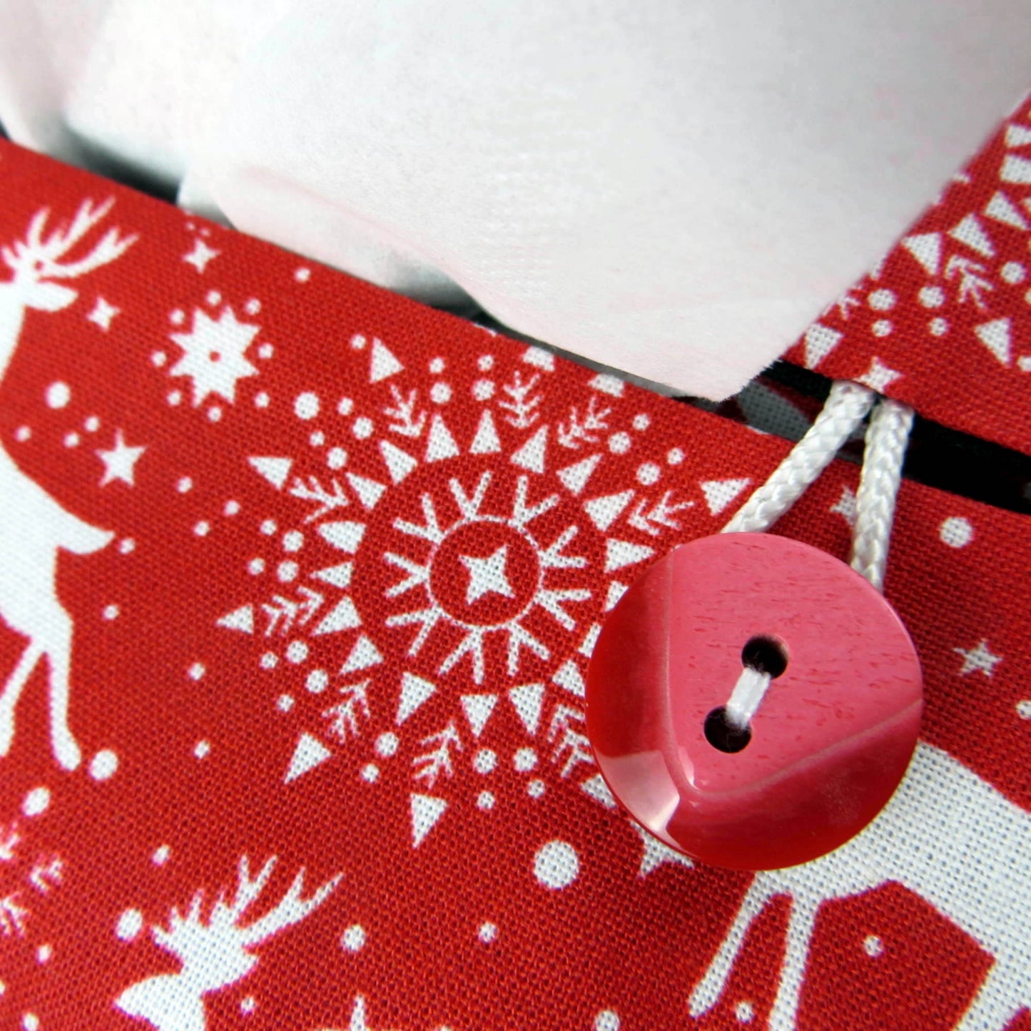 Rectangular Fabric Tissue Box Cover - Reindeer on Red Christmas Design