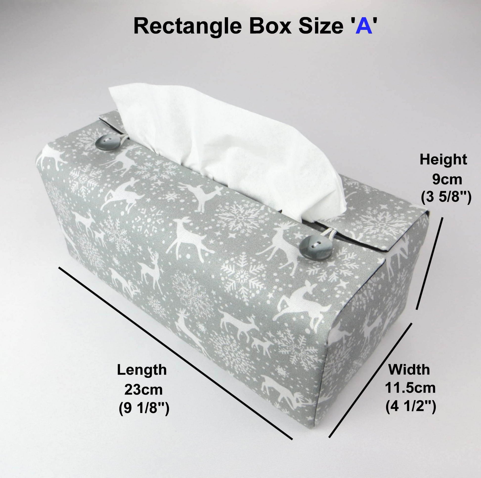 Rectangular tissue box cover with product details