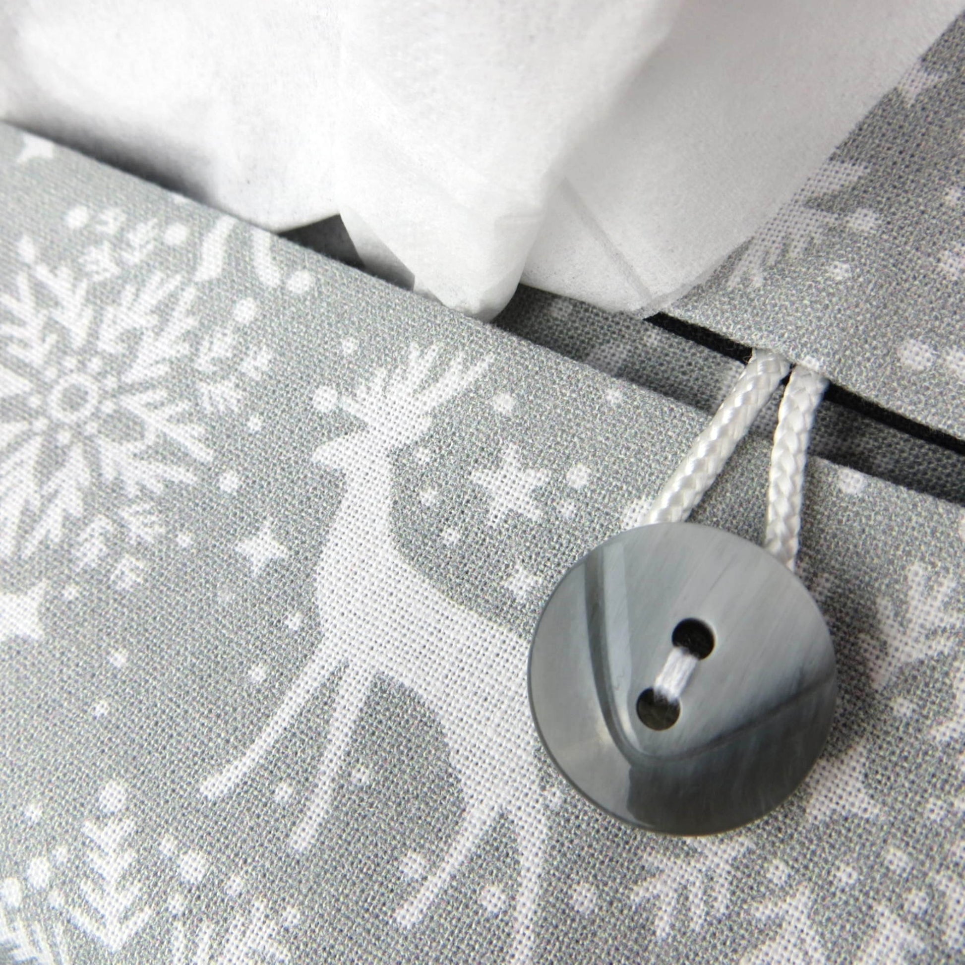 Close up view of rectangular tissue box cover with buttons