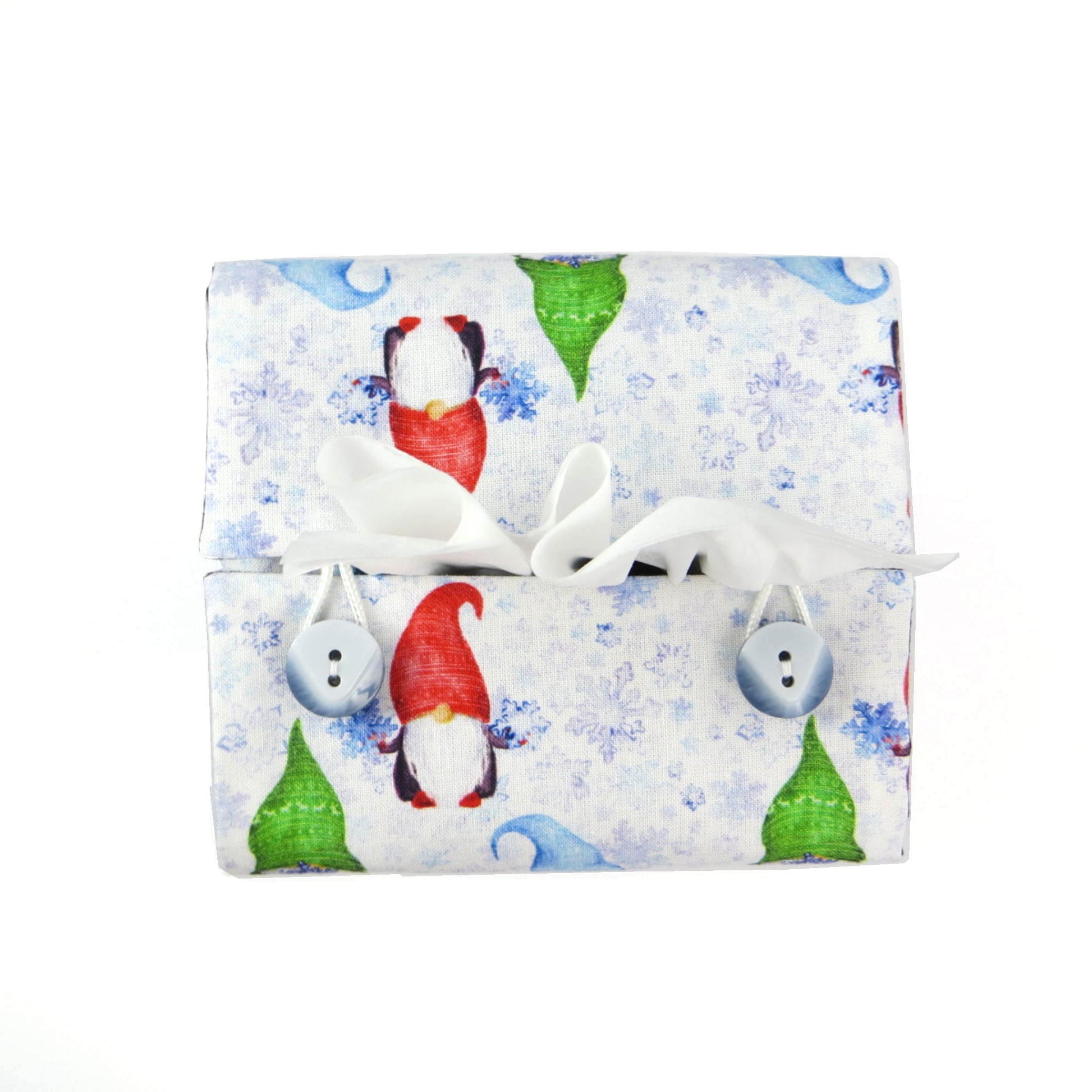 Top view of square tissue box cover with buttons