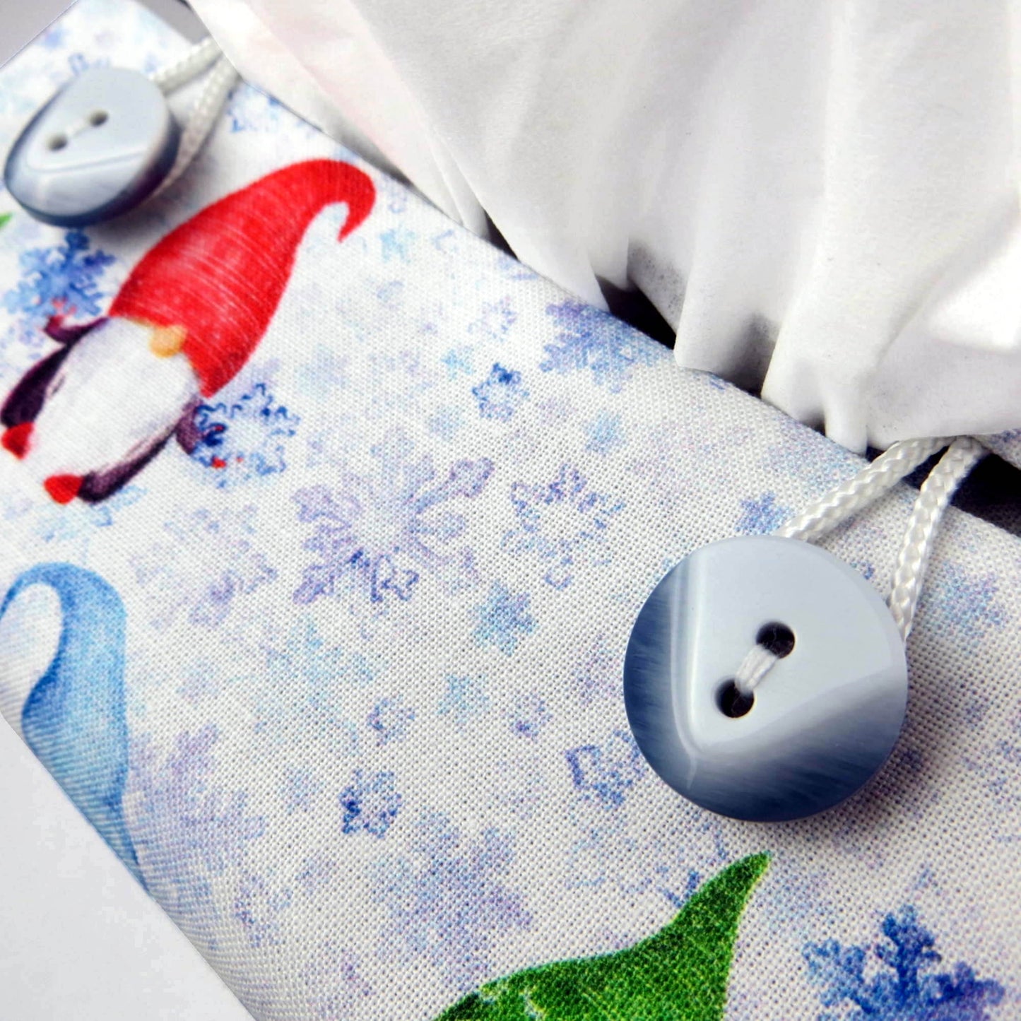 Close up of square tissue box cover with buttons