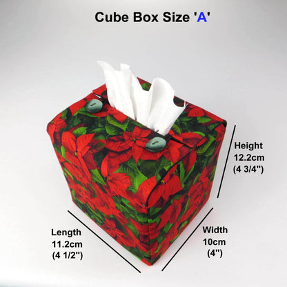 Square tissue box cover with product details