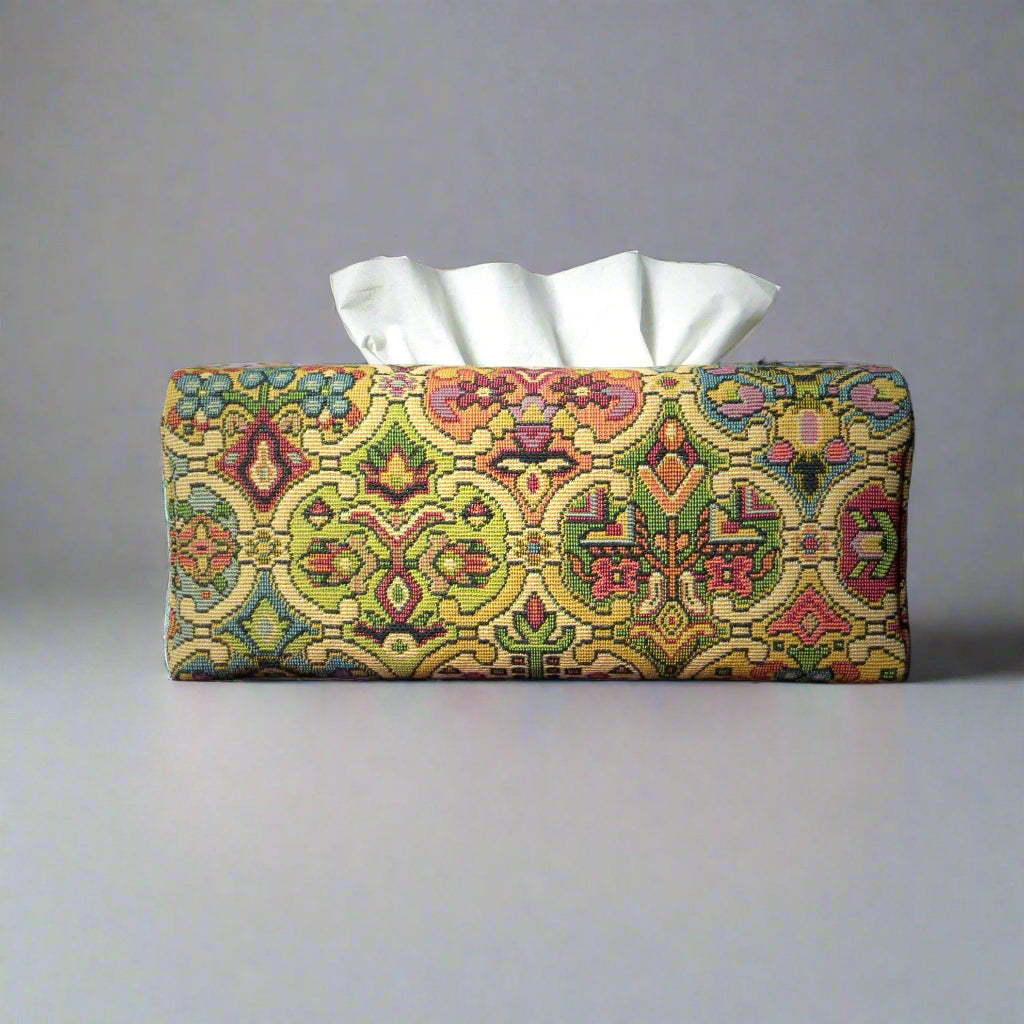 Rectangle tissue box cover with multi colour geometric pattern