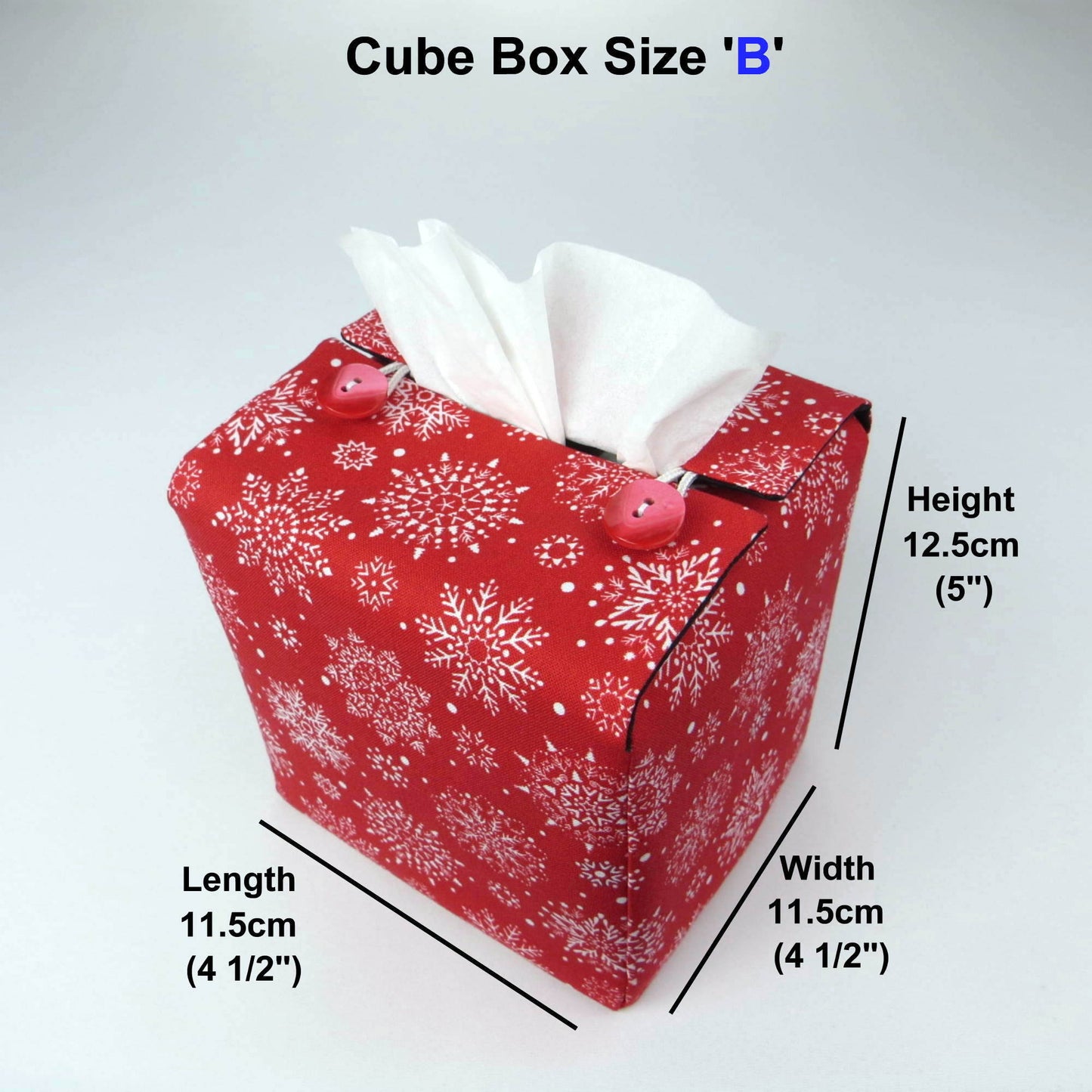 Square tissue box cover with product details