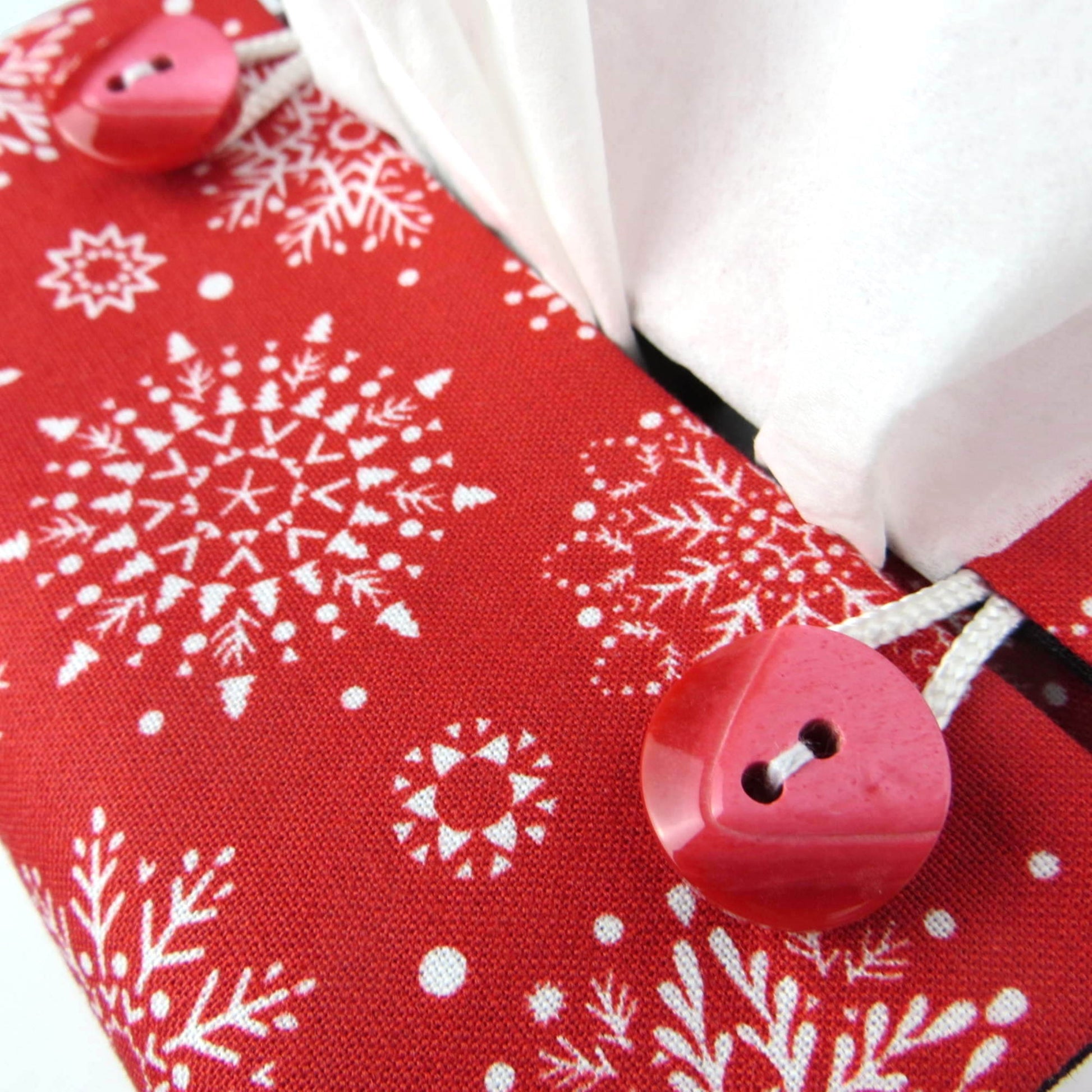 Close up of square tissue box cover with buttons