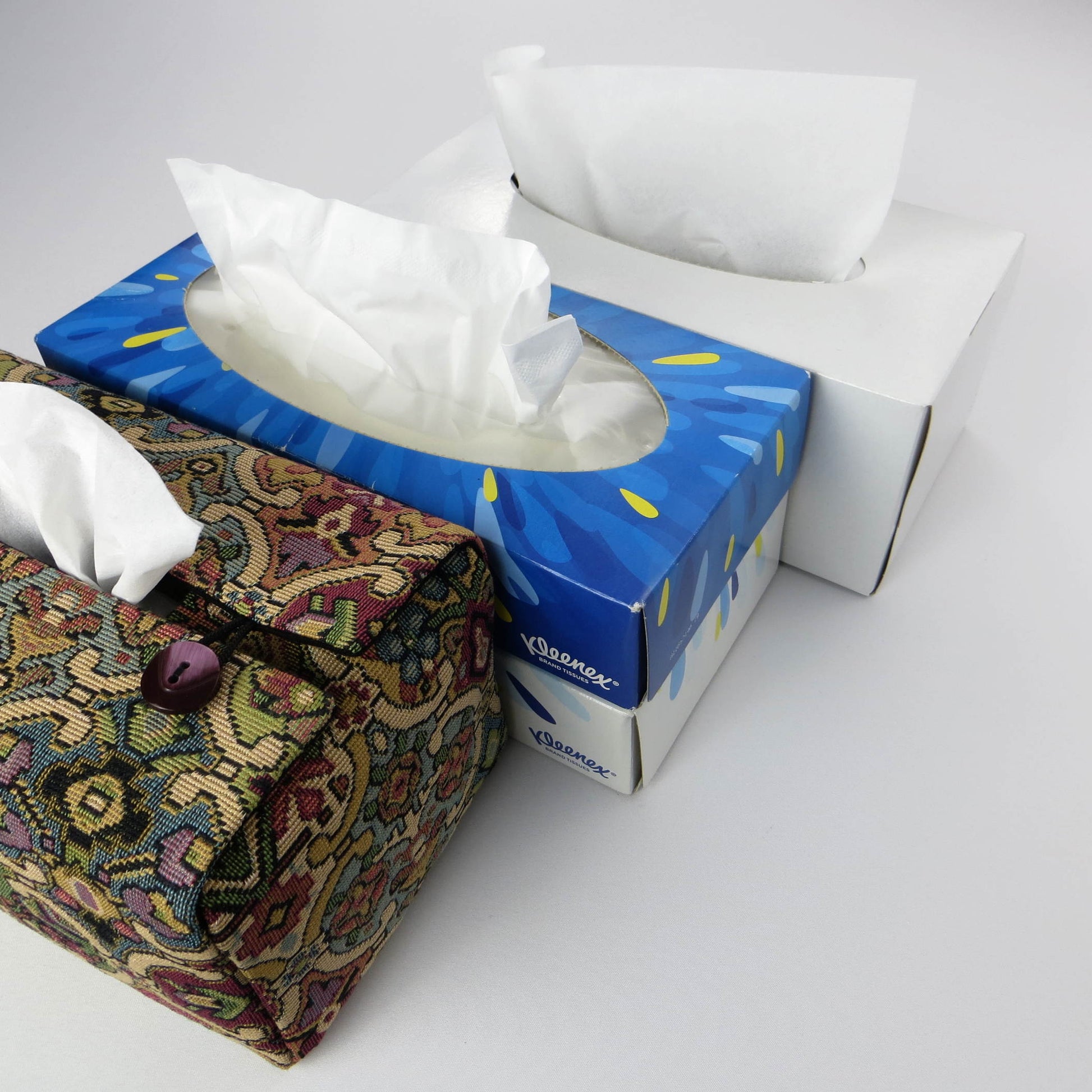 Rectangle tissue box cover with multi colour geometric pattern