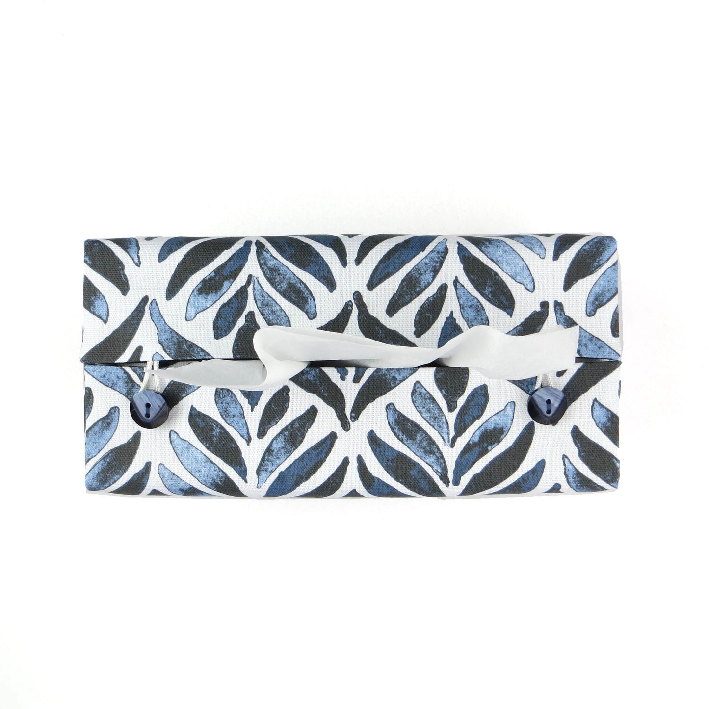 Rectangular Fabric Tissue Box Cover - Navy Watercolour Leaves