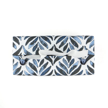 Rectangular Fabric Tissue Box Cover - Navy Watercolour Leaves