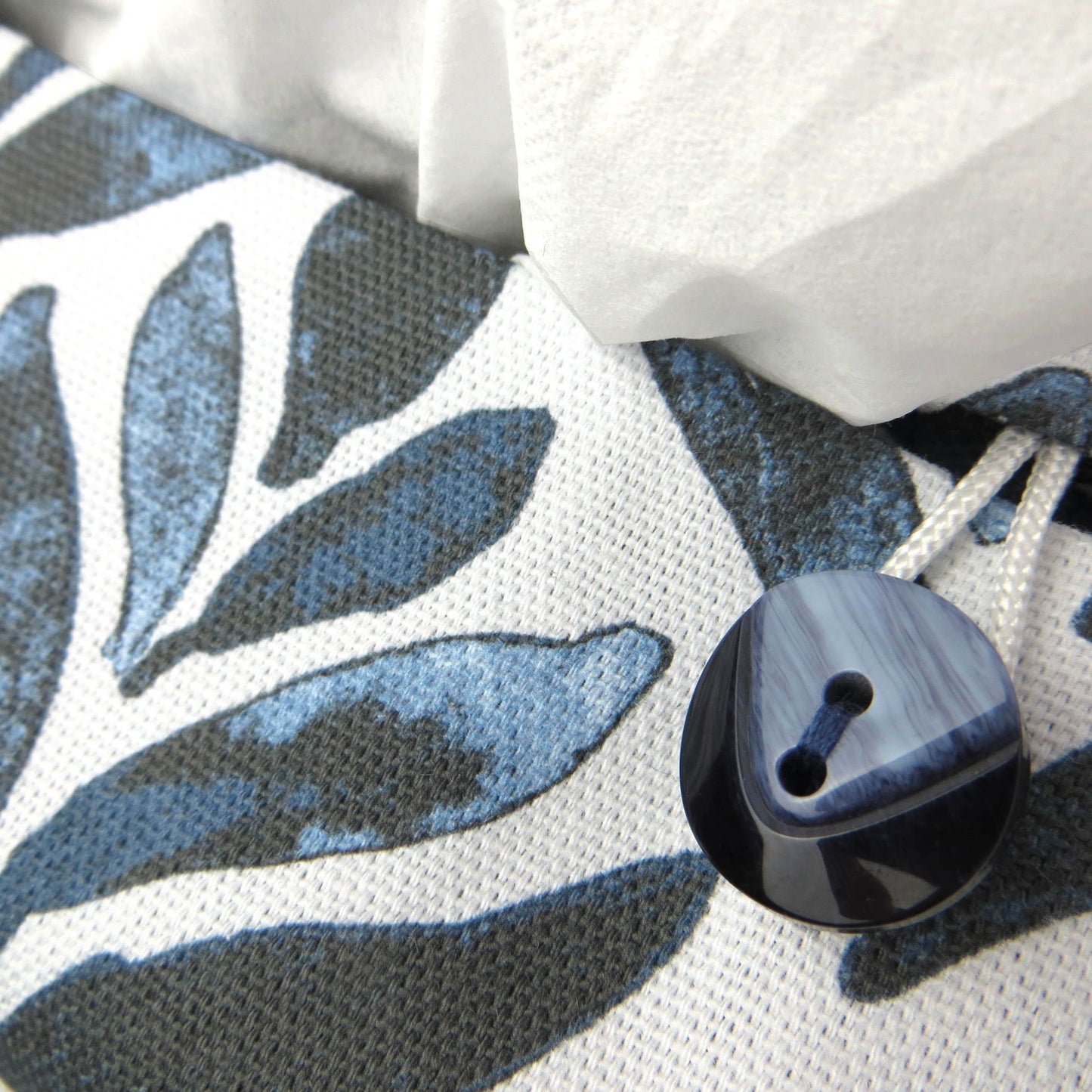 Rectangular Fabric Tissue Box Cover - Navy Watercolour Leaves