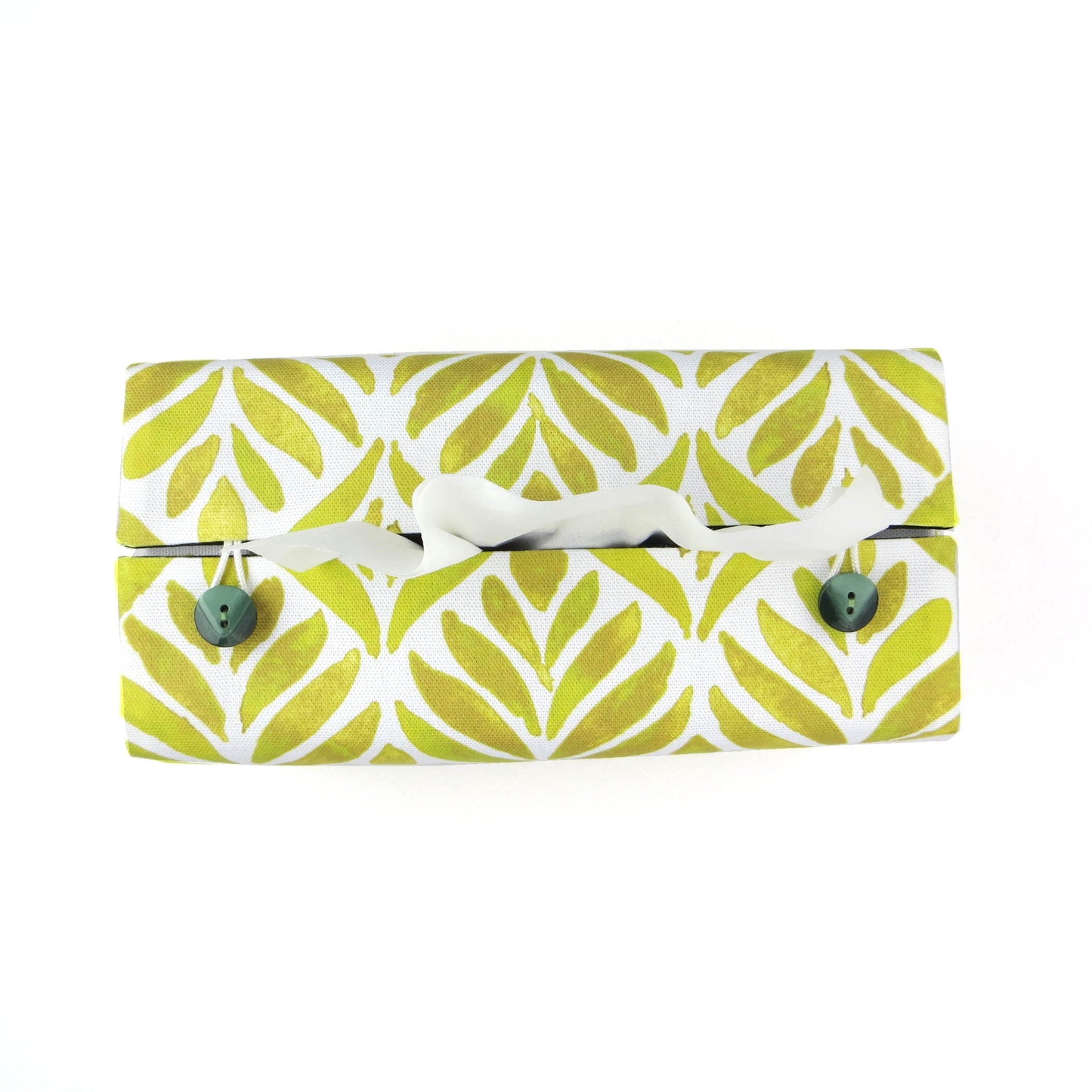 Rectangular Fabric Tissue Box Cover - Yellow Watercolour Leaves