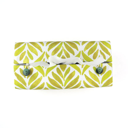 Rectangular Fabric Tissue Box Cover - Yellow Watercolour Leaves