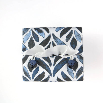 Cube Fabric Tissue Box Cover - Navy Watercolour Leaves