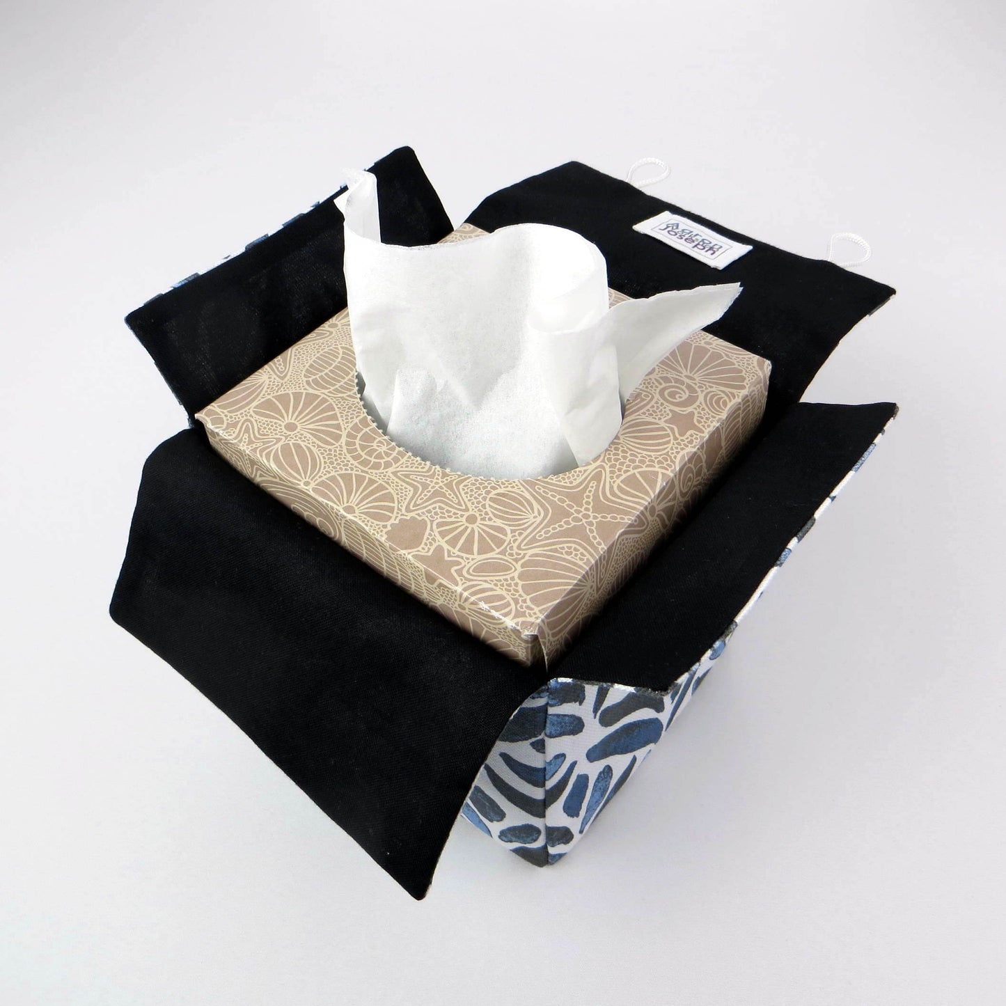 Cube Fabric Tissue Box Cover - Navy Watercolour Leaves