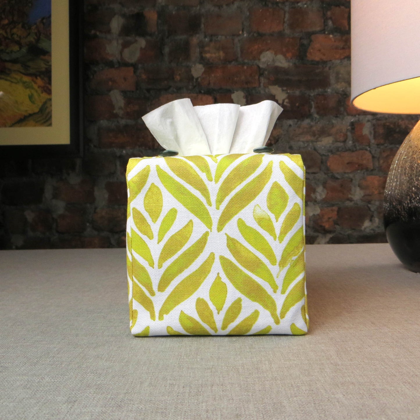 Cube Fabric Tissue Box Cover - Yellow Watercolour Leaves