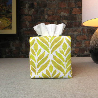 Cube Fabric Tissue Box Cover - Yellow Watercolour Leaves