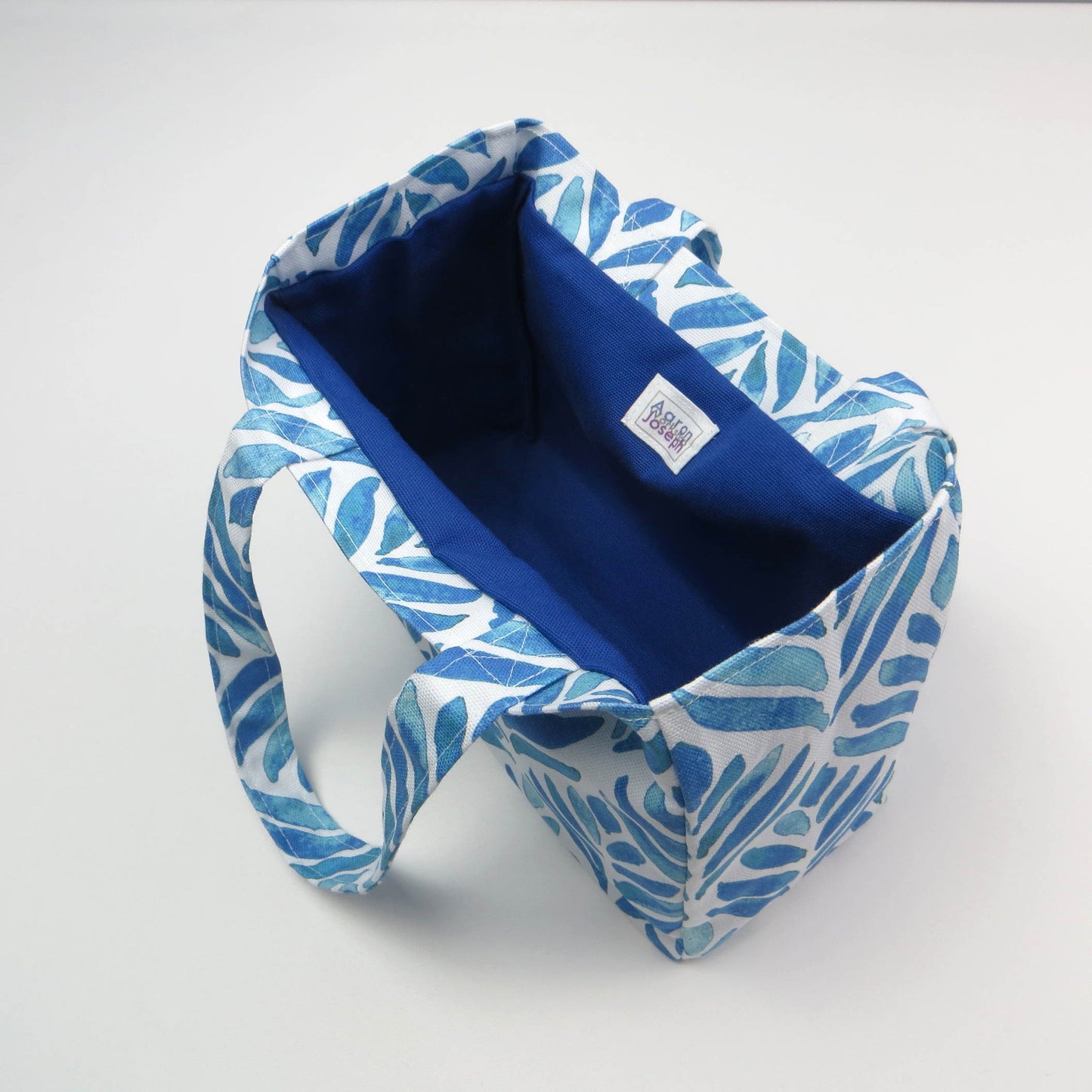 Mini Tote Bag - Blue Watercolour Leaves