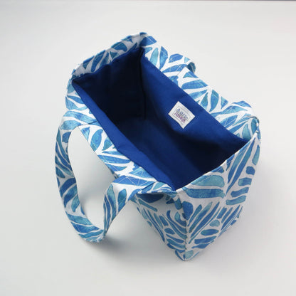 Mini Tote Bag - Blue Watercolour Leaves