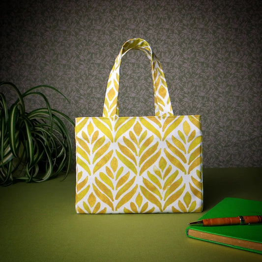 Mini Tote Bag - Yellow Watercolour Leaves