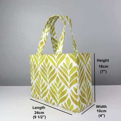 Mini tote bag with product details