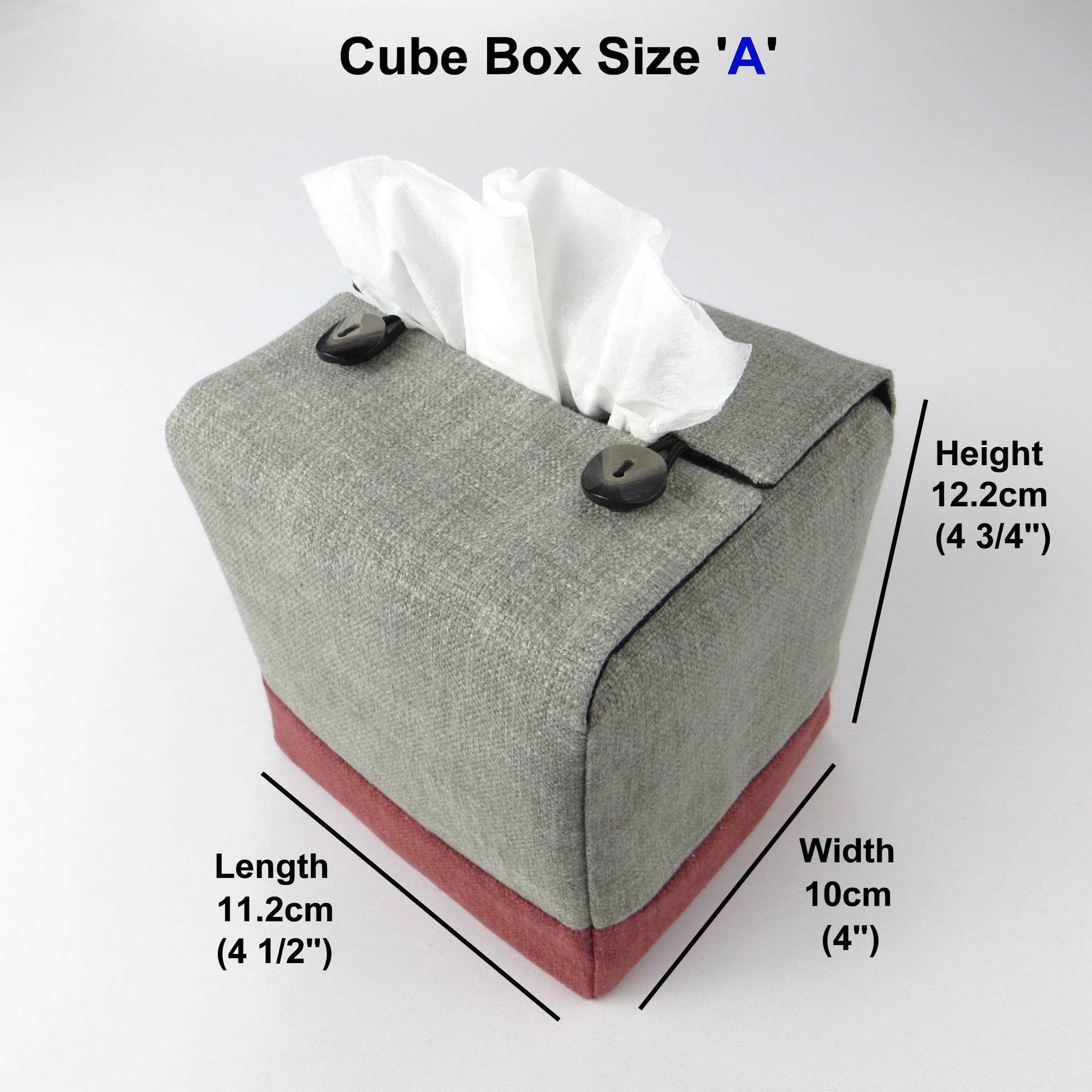 Square tissue box cover with product details