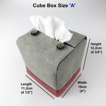 Square tissue box cover with product details