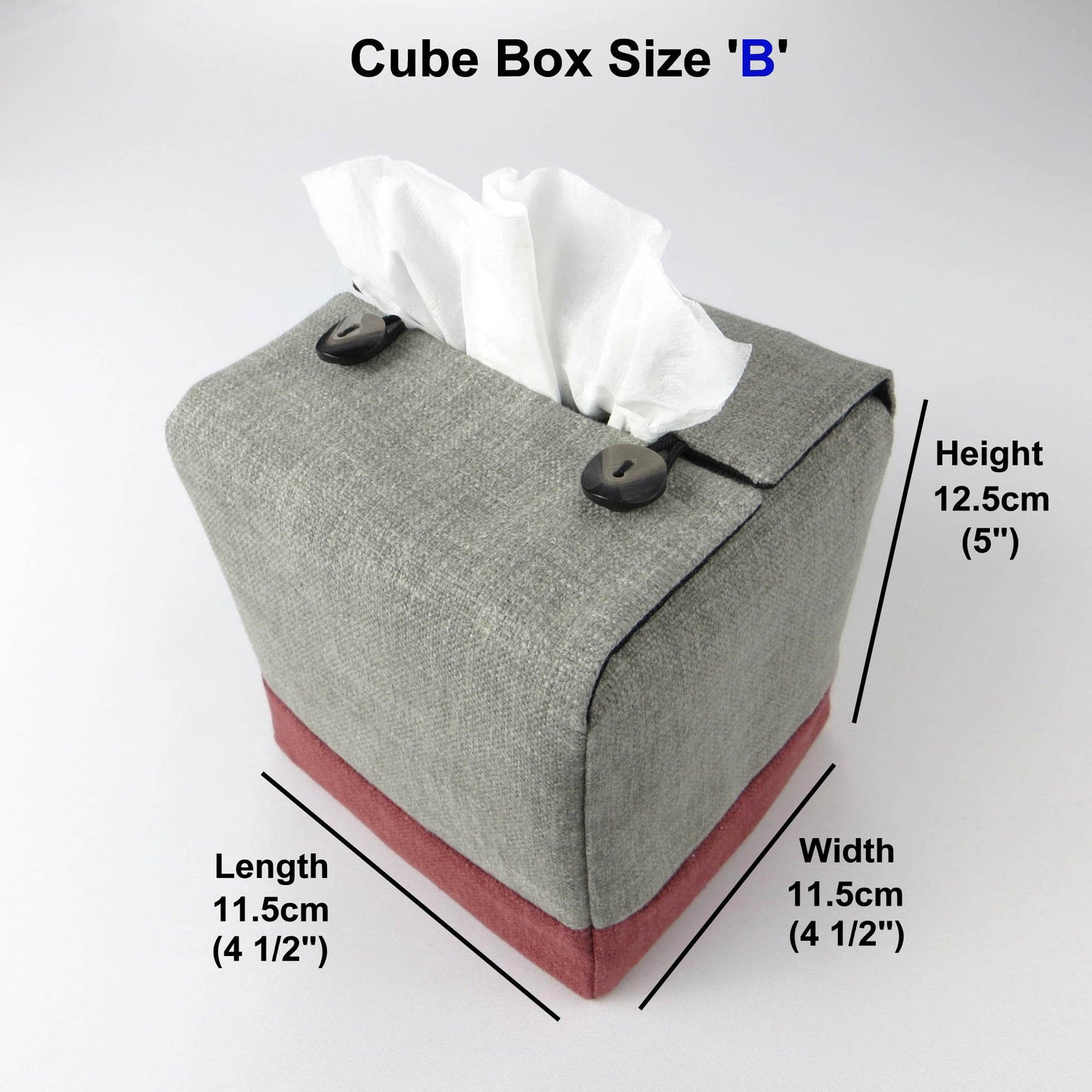 Square tissue box cover with product details
