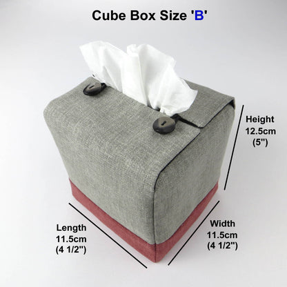 Square tissue box cover with product details