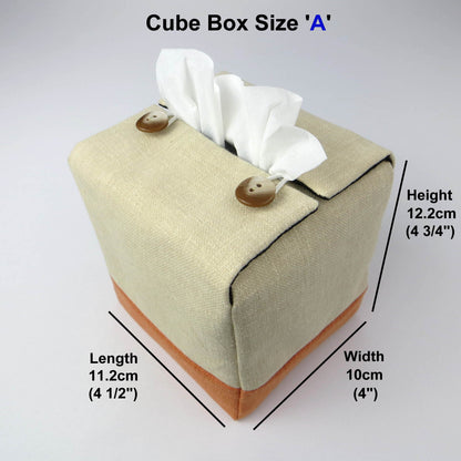 Square tissue box cover with product details