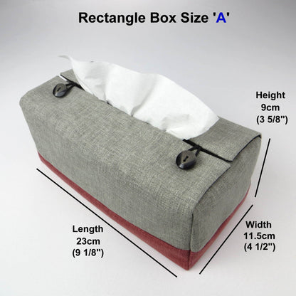 Rectangle tissue box cover with taupe top and burgundy base