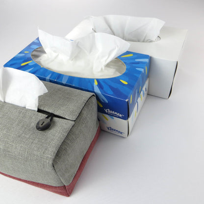 Rectangular Fabric Tissue Box Cover - Two Tone Taupe and Burgundy