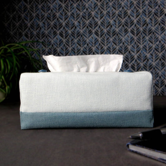 Rectangular Fabric Tissue Box Cover - Two Tone Blue