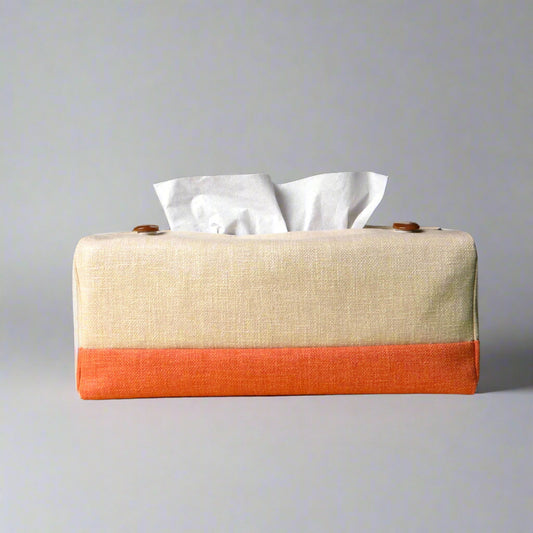 Rectangle tissue box cover with sand colour top and orange base