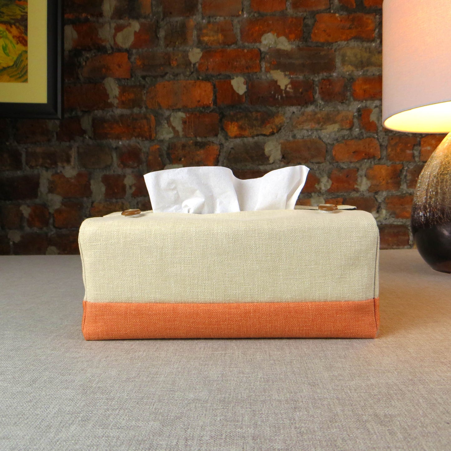 Rectangular Fabric Tissue Box Cover - Two Tone Sand and Orange
