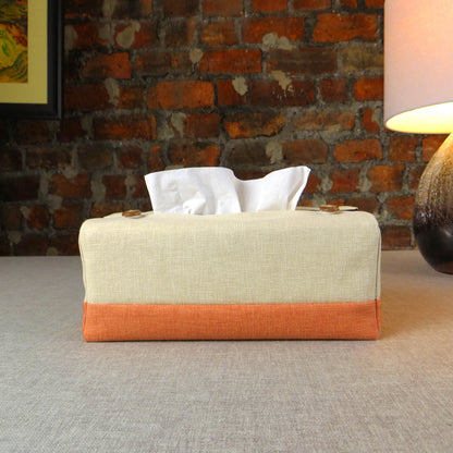 Rectangular Fabric Tissue Box Cover - Two Tone Sand and Orange