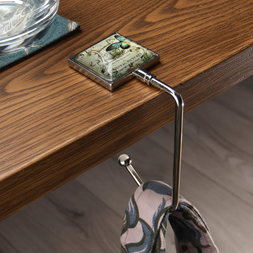 Handbag hook for hanging accessories on tables, ledges, and shelves