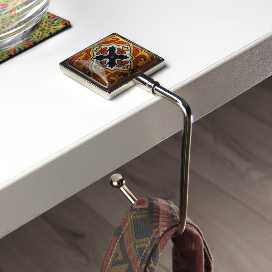 Handbag hook for hanging accessories on tables, ledges, and shelves