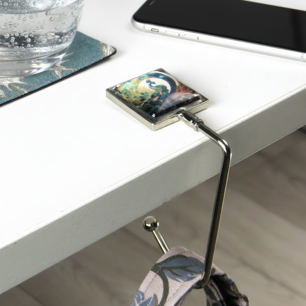 Handbag hook for hanging accessories on tables, ledges, and shelves